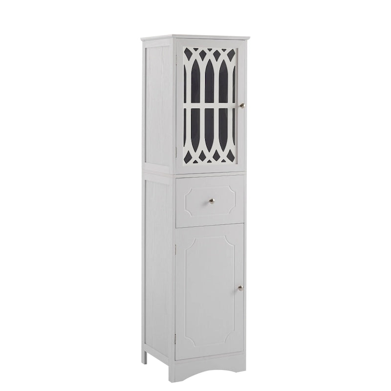 Freestanding White Bathroom Storage Cabinet with Adjustable Shelf