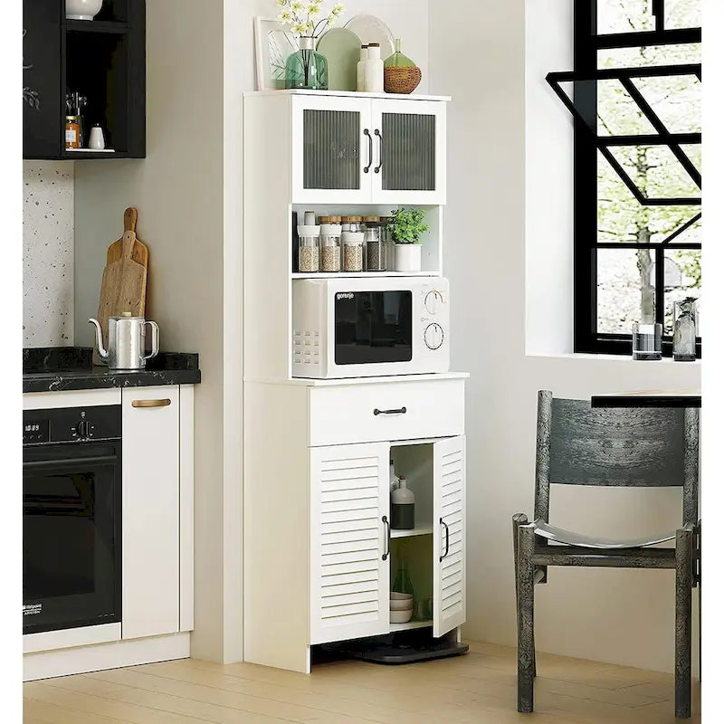 Spirich Freestanding Cabinet with Top Bottom Enclosed Cabinet Space Tall Cabinet with Doors and Drawer Whtie
