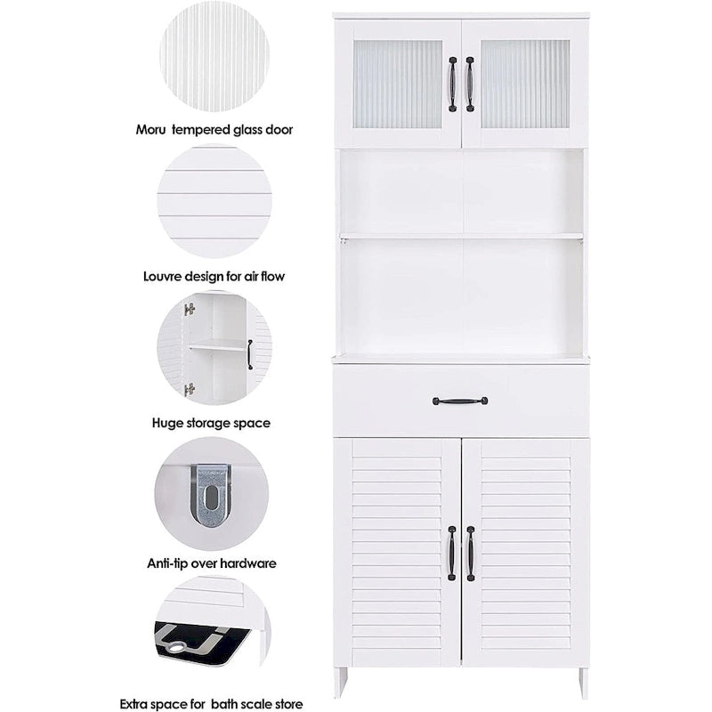 Spirich Freestanding Cabinet with Top Bottom Enclosed Cabinet Space Tall Cabinet with Doors and Drawer Whtie