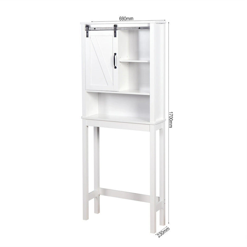 Over-the-Toilet Storage Cabinet With Adjustable Shelves and A Barn Door