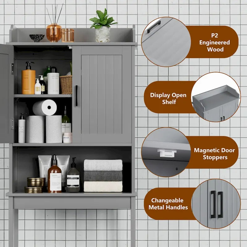 VEIKOUS Bathroom Over The Toilet Storage Cabinet Organizer With Doors and Shelves
