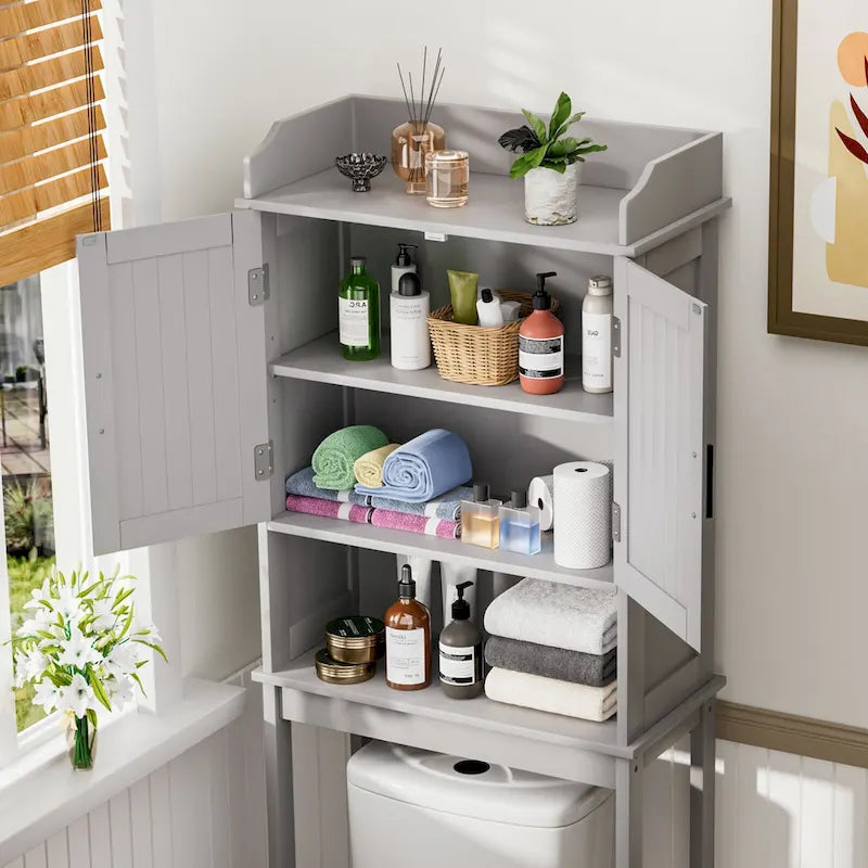 VEIKOUS Bathroom Over The Toilet Storage Cabinet Organizer With Doors and Shelves
