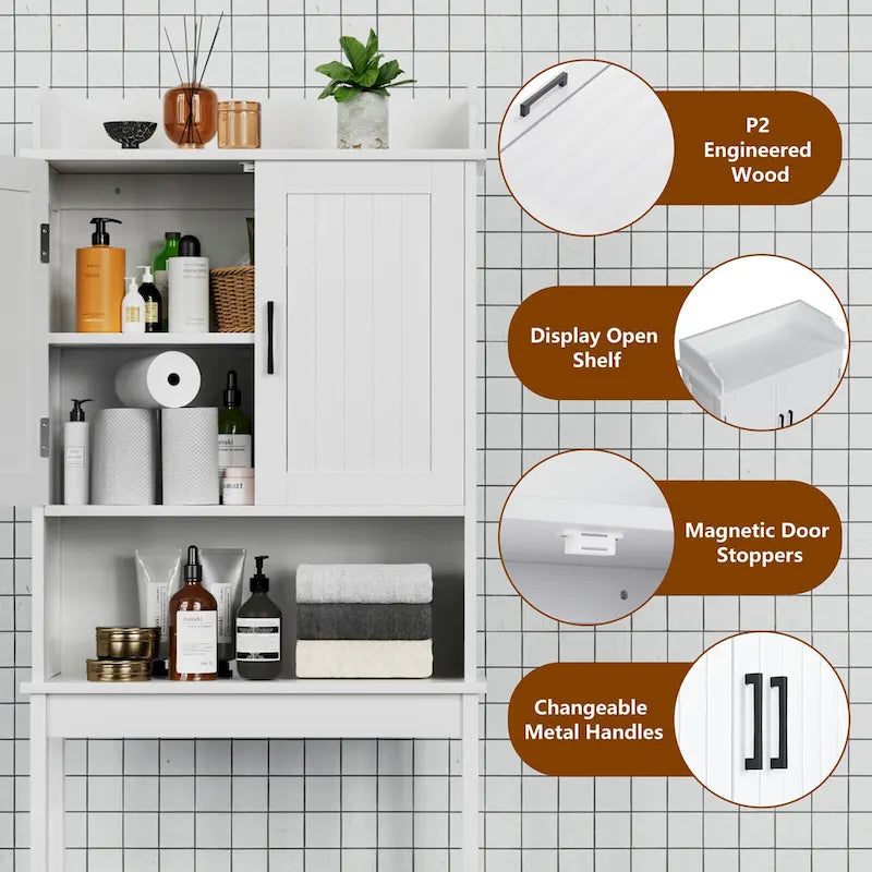 VEIKOUS Bathroom Over The Toilet Storage Cabinet Organizer With Doors and Shelves