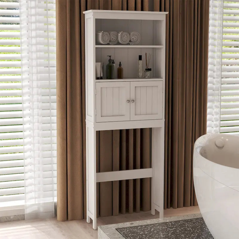 White Wood 2 -Tier Toilet Bathroom Spacesaver Storage Shelf