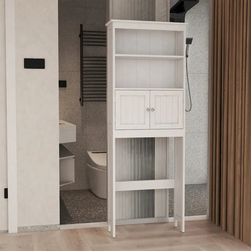 White Wood 2 -Tier Toilet Bathroom Spacesaver Storage Shelf