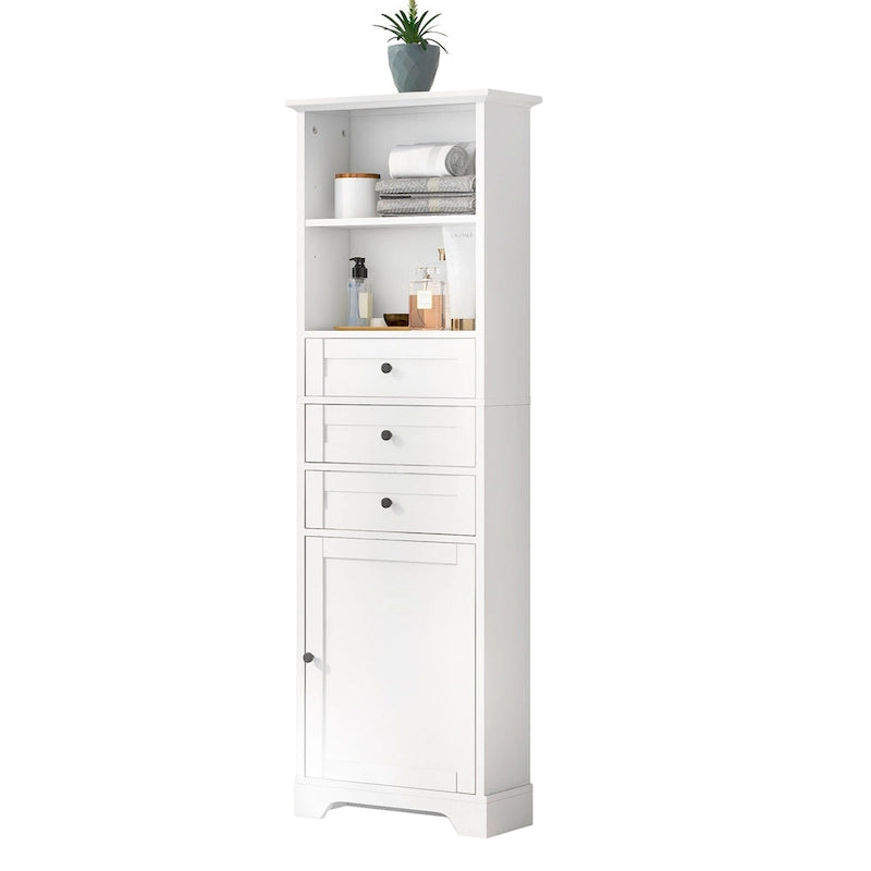 Modern White Storage Cabinet with 3 Drawers and Adjustable Shelves for Bathroom, Kitchen and Living Room