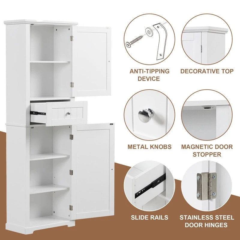 Tall Bathroom Storage Cabinet, Freestanding Storage Cabinet with Drawer and Adjustable Shelf, MDF Board with Painted Finish