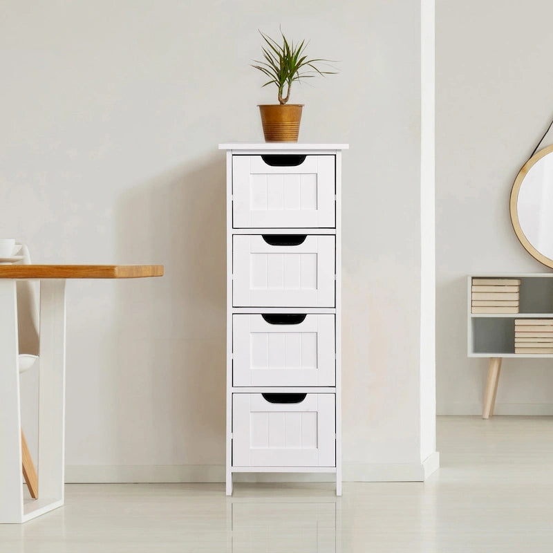 White Bathroom Storage Cabinet Freestanding with Drawers - 11.8 L x 11.8 W x 32.3 H