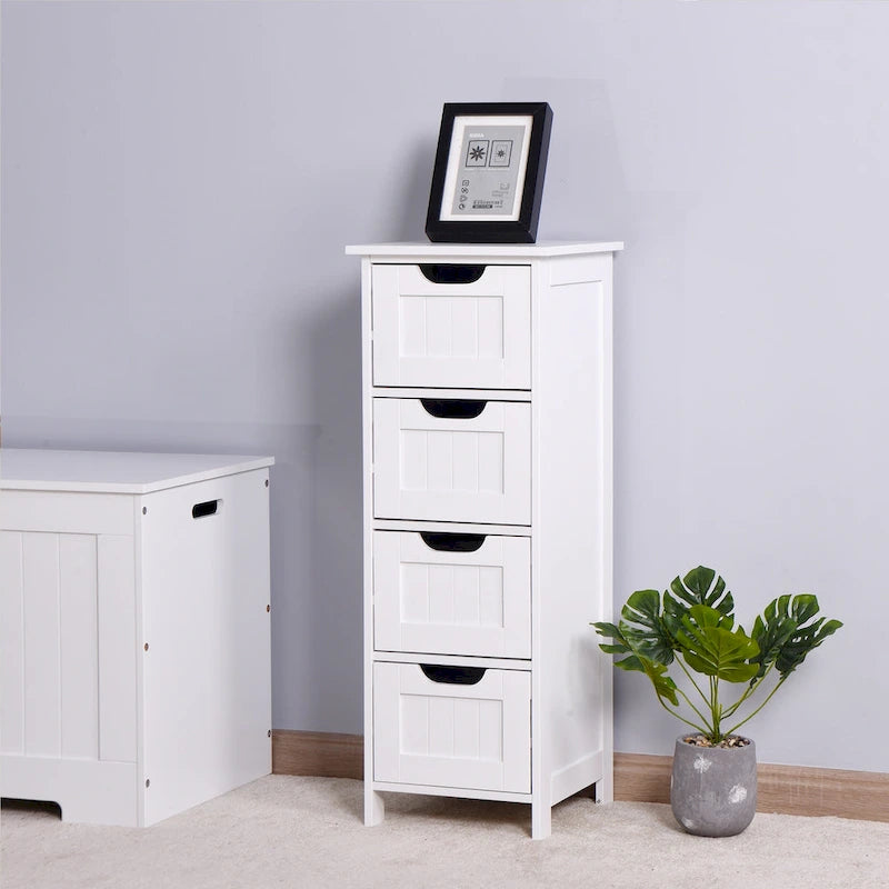 White Bathroom Storage Cabinet Freestanding with Drawers - 11.8 L x 11.8 W x 32.3 H