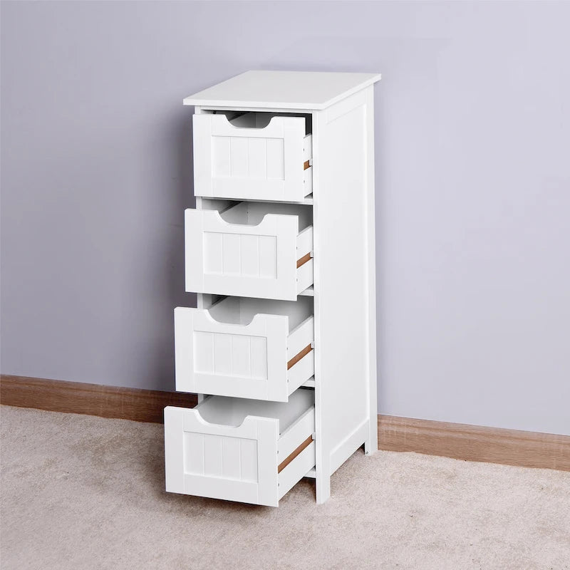 White Bathroom Storage Cabinet Freestanding with Drawers - 11.8 L x 11.8 W x 32.3 H