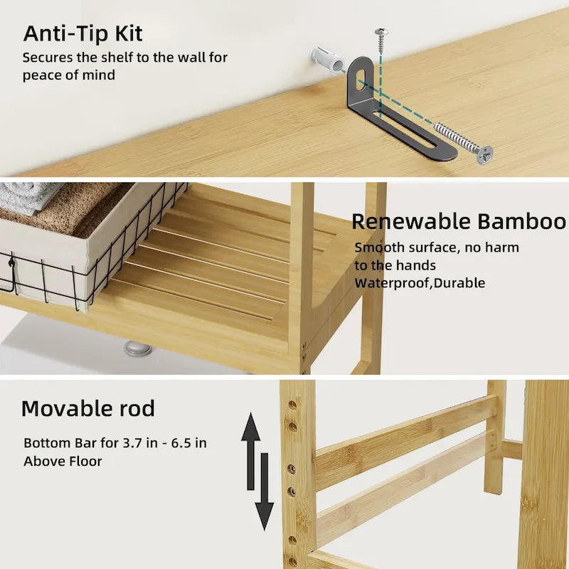 Over The Toilet Storage Bamboo Toilet Rack With Open Shelf and Cabinet