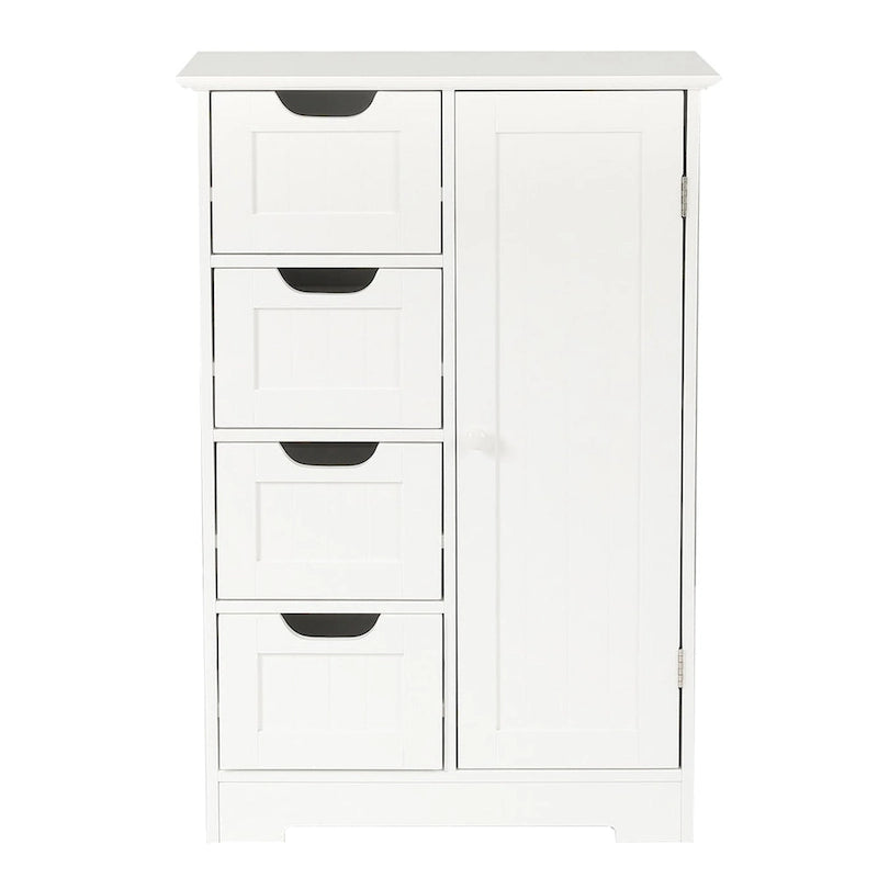 White Wood 4-Drawer 1-Door Bathroom Storage Cabinet - 32.68  H x 22.05  W x 11.81  D