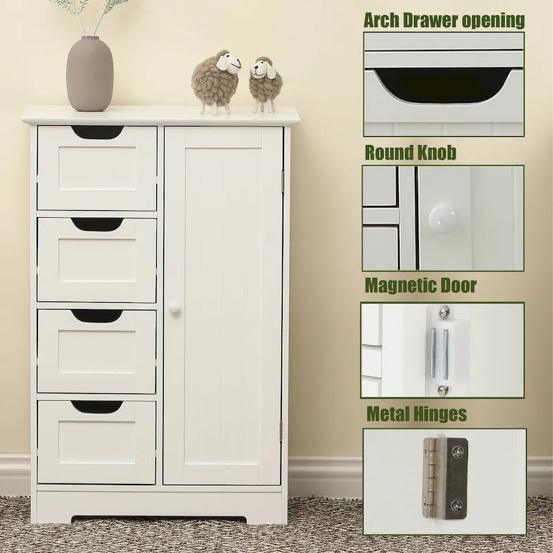 White Wood 4-Drawer 1-Door Bathroom Storage Cabinet - 32.68  H x 22.05  W x 11.81  D