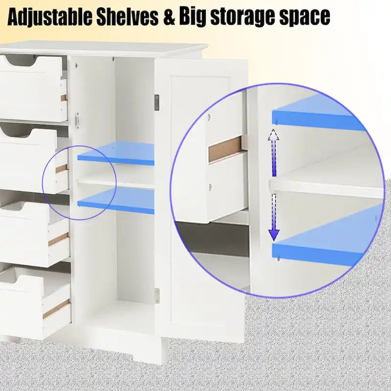 White Wood 4-Drawer 1-Door Bathroom Storage Cabinet - 32.68  H x 22.05  W x 11.81  D