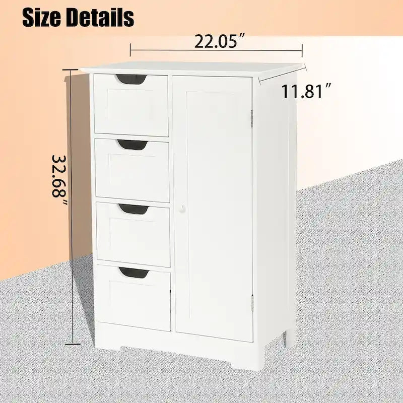 White Wood 4-Drawer 1-Door Bathroom Storage Cabinet - 32.68  H x 22.05  W x 11.81  D