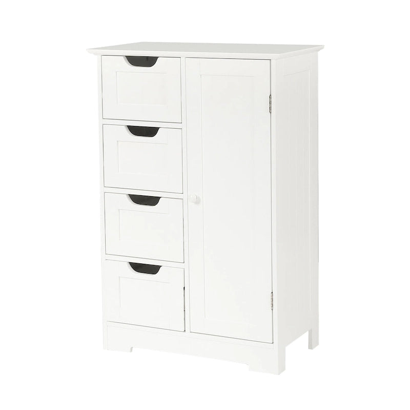 White Wood 4-Drawer 1-Door Bathroom Storage Cabinet - 32.68  H x 22.05  W x 11.81  D