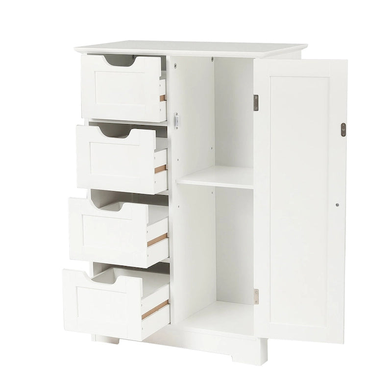 White Wood 4-Drawer 1-Door Bathroom Storage Cabinet - 32.68  H x 22.05  W x 11.81  D