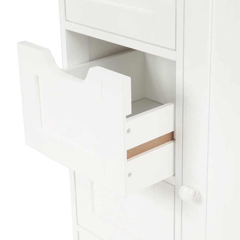 White Wood 4-Drawer 1-Door Bathroom Storage Cabinet - 32.68  H x 22.05  W x 11.81  D
