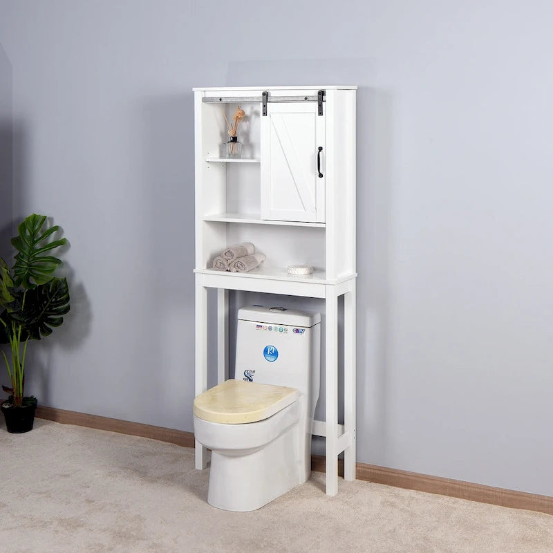 Over-the-Toilet Storage Cabinet with A Barn Door
