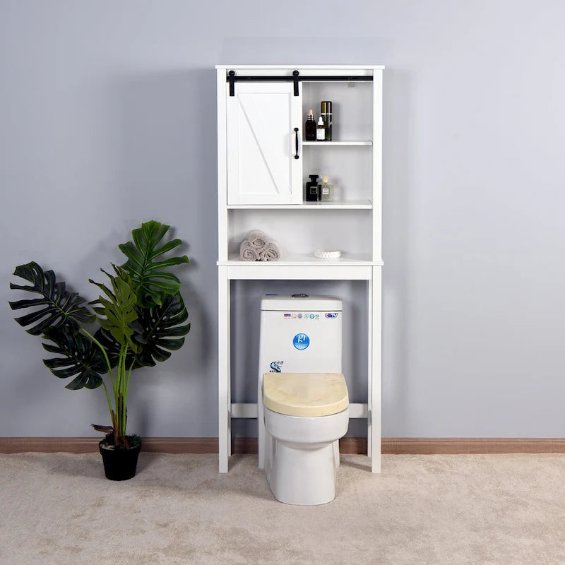 Over-the-Toilet Storage Cabinet with A Barn Door