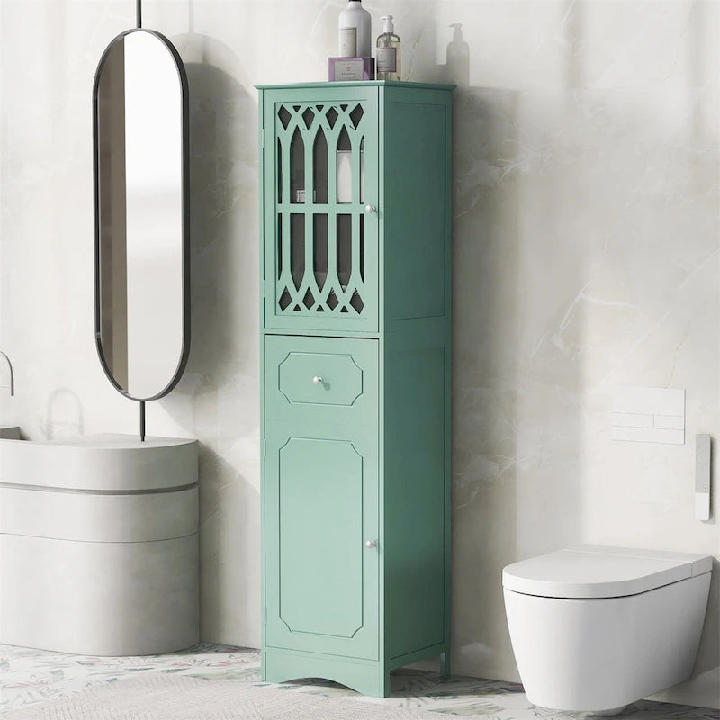 Merax Freestanding Tall Bathroom Cabinet with Acrylic Door
