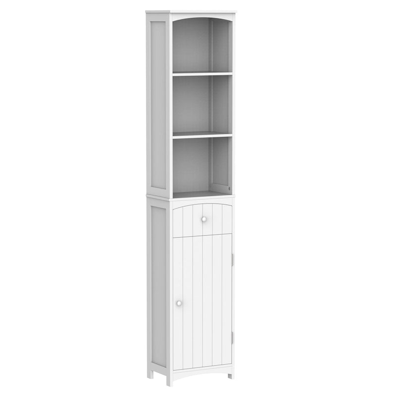 HOMCOM 67  Tall Bathroom Storage Cabinet, Freestanding Linen Tower with 3-Tier Shelf, Narrow Side Floor Organizer, White