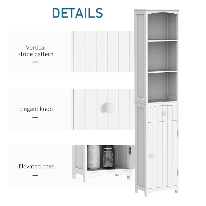 HOMCOM 67  Tall Bathroom Storage Cabinet, Freestanding Linen Tower with 3-Tier Shelf, Narrow Side Floor Organizer, White