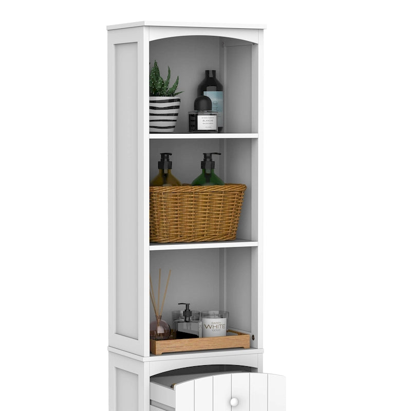 HOMCOM 67  Tall Bathroom Storage Cabinet, Freestanding Linen Tower with 3-Tier Shelf, Narrow Side Floor Organizer, White