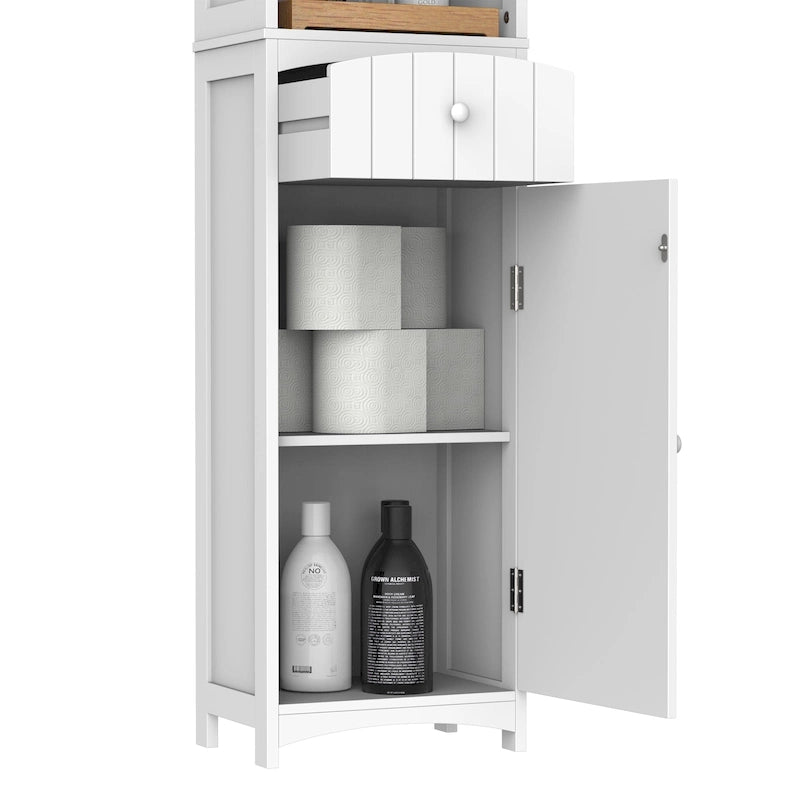 HOMCOM 67  Tall Bathroom Storage Cabinet, Freestanding Linen Tower with 3-Tier Shelf, Narrow Side Floor Organizer, White