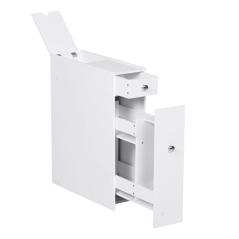 HOMCOM Bathroom Floor Organizer Free Standing Space Saving Narrow Storage Cabinet Bath Toilet Paper Holder with Drawers White