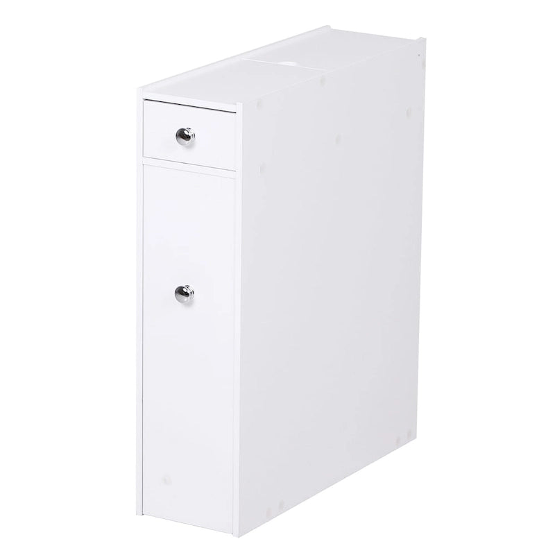 HOMCOM Bathroom Floor Organizer Free Standing Space Saving Narrow Storage Cabinet Bath Toilet Paper Holder with Drawers White
