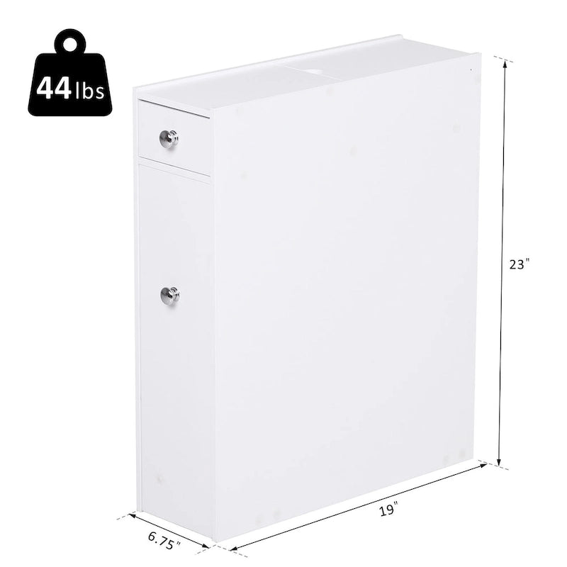 HOMCOM Bathroom Floor Organizer Free Standing Space Saving Narrow Storage Cabinet Bath Toilet Paper Holder with Drawers White