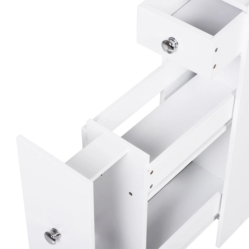 HOMCOM Bathroom Floor Organizer Free Standing Space Saving Narrow Storage Cabinet Bath Toilet Paper Holder with Drawers White