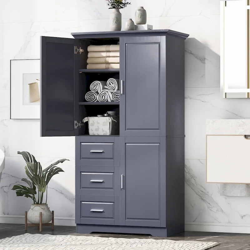 Tall and Wide Storage Cabinet with Doors,Three Drawers
