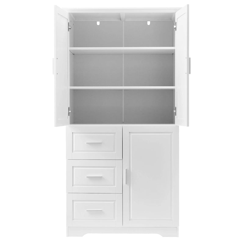 Tall and Wide Storage Cabinet with Doors,Three Drawers
