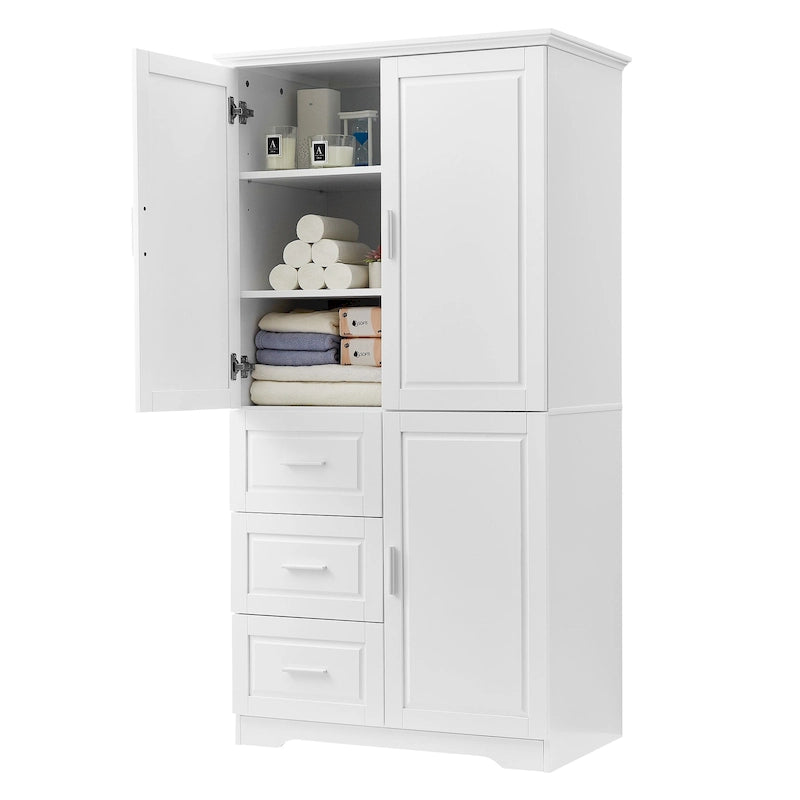 Tall and Wide Storage Cabinet with Doors,Three Drawers