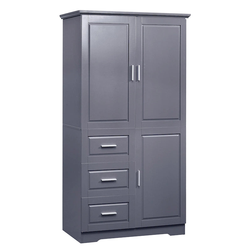 Tall and Wide Storage Cabinet with Doors,Three Drawers
