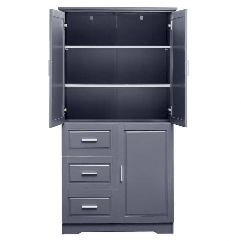Tall and Wide Storage Cabinet with Doors,Three Drawers