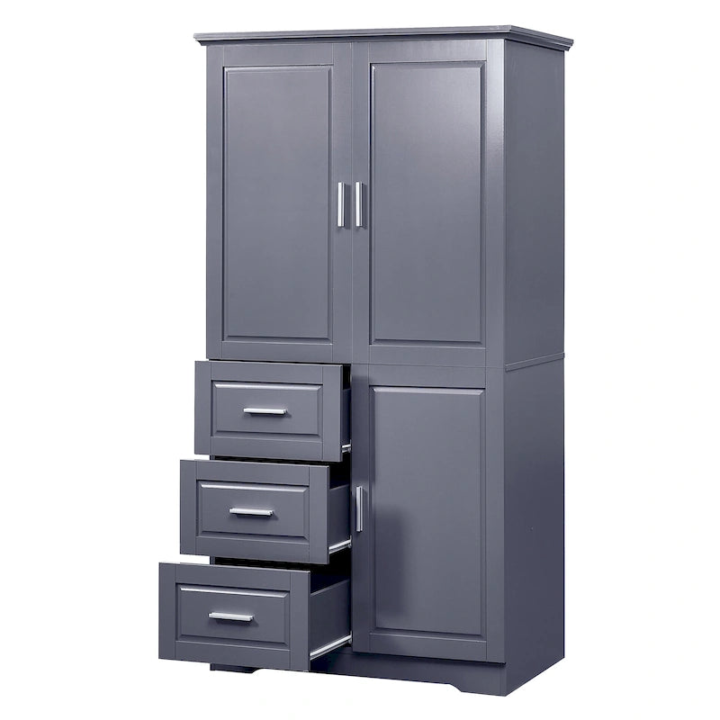 Tall and Wide Storage Cabinet with Doors,Three Drawers