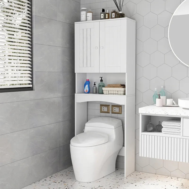 White Over-The-Toilet Bathroom Storage Cabinet for Home Bathroom - 23.6 W x 9 L x61.8 H