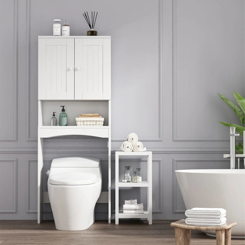 White Over-The-Toilet Bathroom Storage Cabinet for Home Bathroom - 23.6 W x 9 L x61.8 H