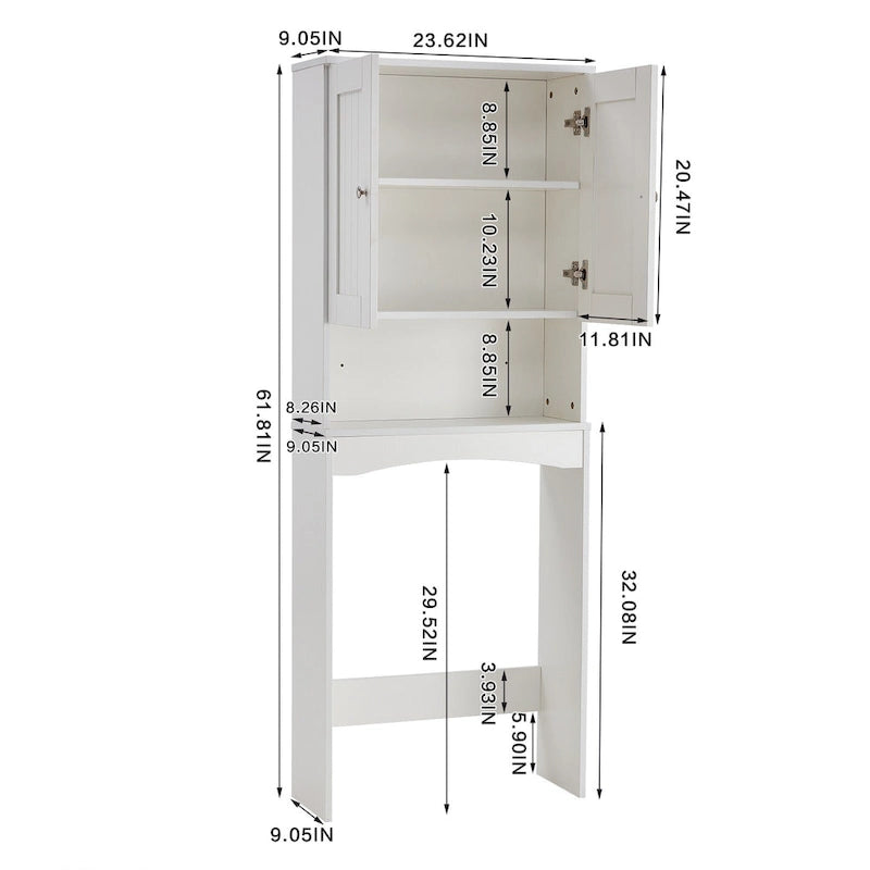 White Over-The-Toilet Bathroom Storage Cabinet for Home Bathroom - 23.6 W x 9 L x61.8 H