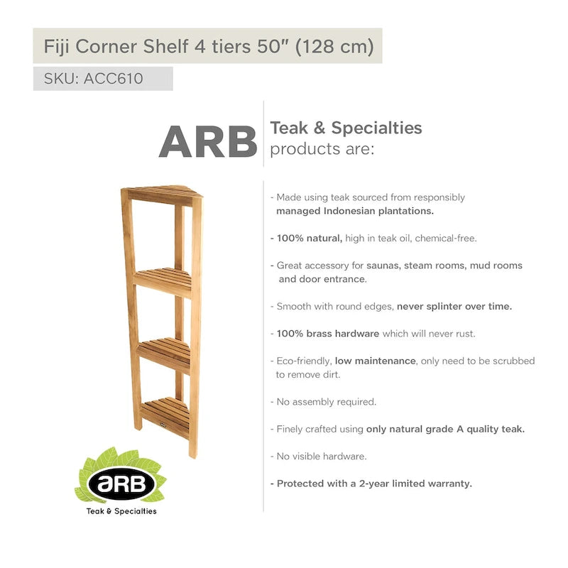 Teak Corner Shelf Fiji 50  (128cm) 4 tiers