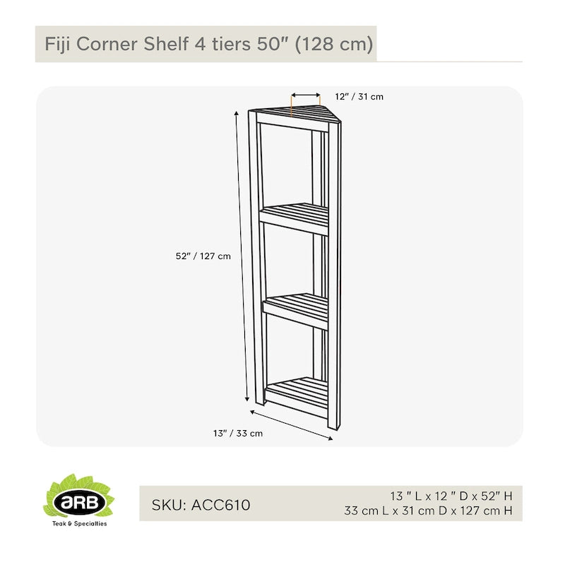 Teak Corner Shelf Fiji 50  (128cm) 4 tiers