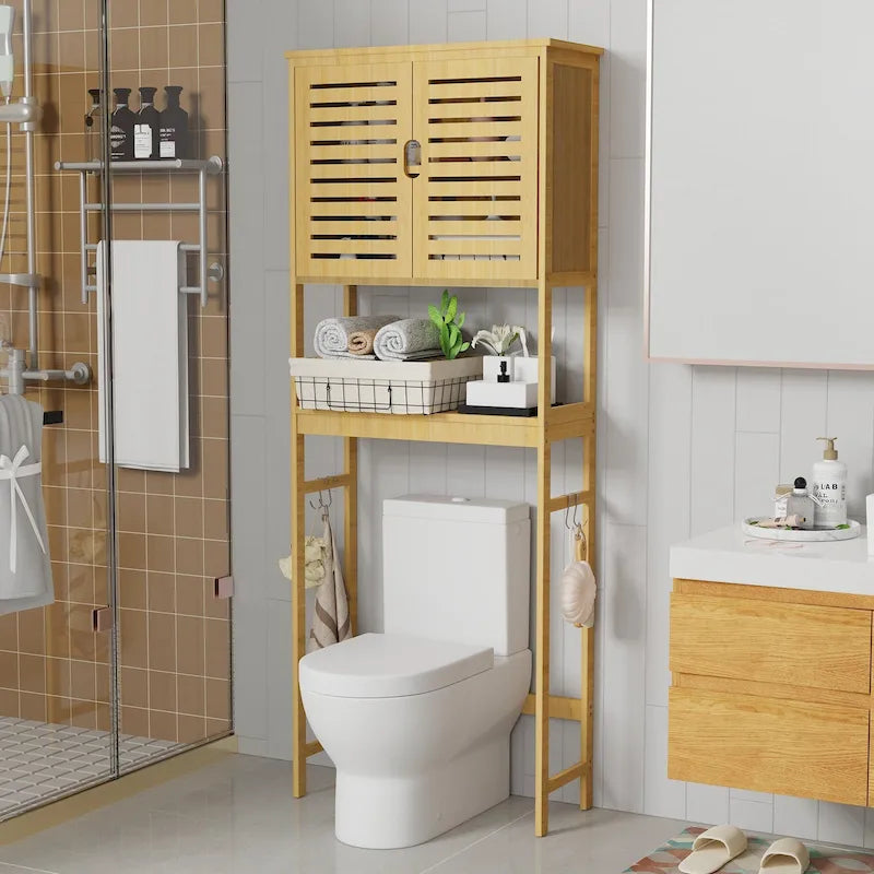 Bathroom Over The Toilet Storage Cabinet Organizer With Doors Shelves - 25  x 10  x 69