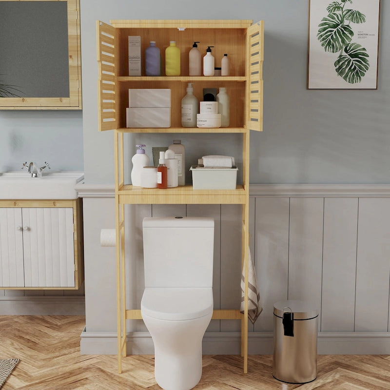 Bathroom Over The Toilet Storage Cabinet Organizer With Doors Shelves - 25  x 10  x 69