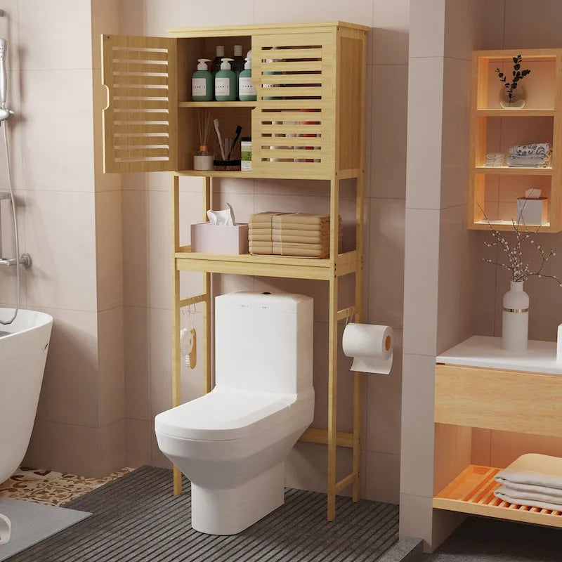 Bathroom Over The Toilet Storage Cabinet Organizer With Doors Shelves - 25  x 10  x 69