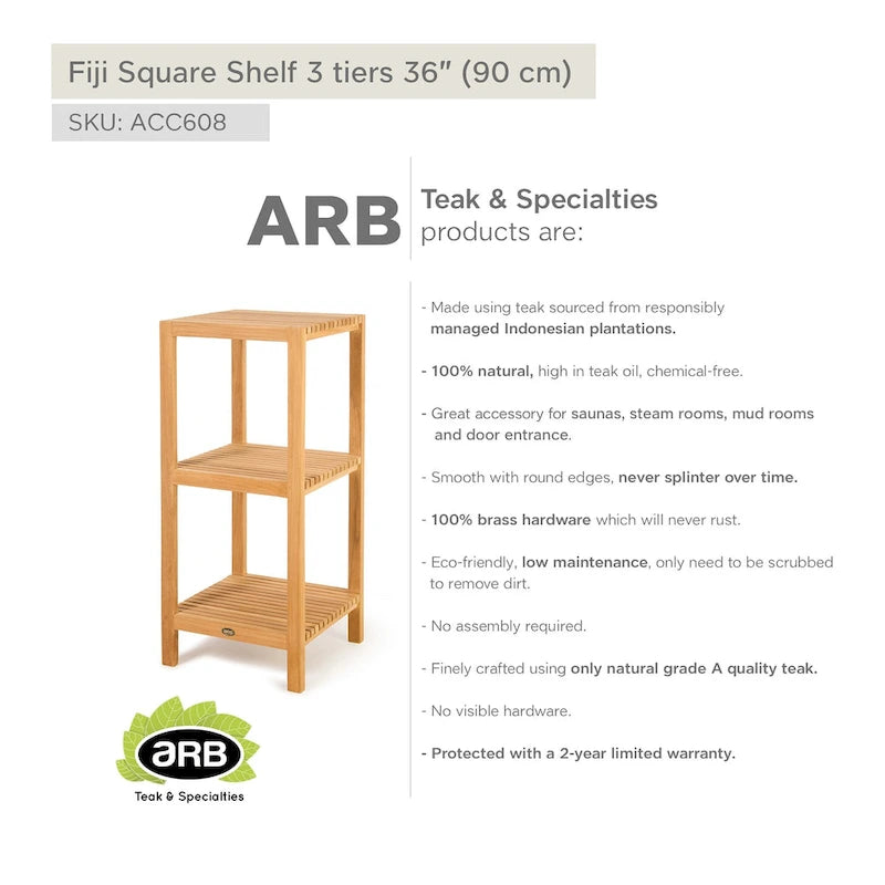 Teak Square Shelf Fiji 36  (90cm) 3 tiers