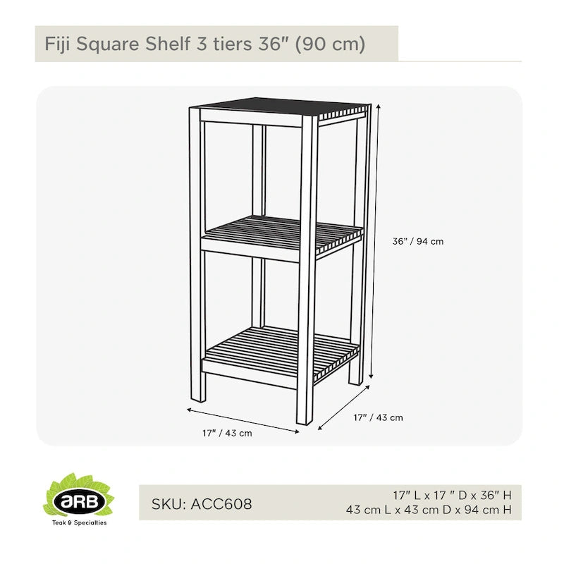 Teak Square Shelf Fiji 36  (90cm) 3 tiers
