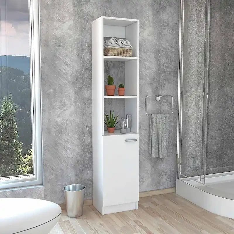 2-Shelf Rectangle Bathroom Linen Cabinet Light Oak/Black/White